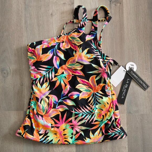 NWT Tropical One Shoulder Tummy Control Bathing Suit Top – Size US 8 - Picture 1 of 5